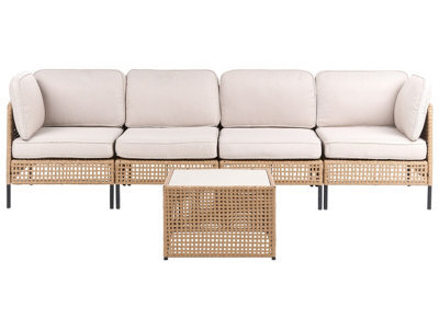 Wyld and Coco Veranda Luxe Outdoor 4-Seater Modular Sofa Set - Light Beige Pe Rattan, Powder-Coated Steel Frame, Glass Coffee Table - image 1