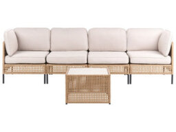 Wyld and Coco Veranda Luxe Outdoor 4-Seater Modular Sofa Set - Light Beige Pe Rattan, Powder-Coated Steel Frame, Glass Coffee Table - thumbnail 1