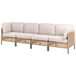 Wyld and Coco Veranda Luxe Outdoor 4-Seater Modular Sofa Set - Light Beige Pe Rattan, Powder-Coated Steel Frame, Glass Coffee Table - thumbnail 4