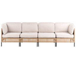 Wyld and Coco Veranda Luxe Outdoor 4-Seater Modular Sofa Set - Light Beige Pe Rattan, Powder-Coated Steel Frame, Glass Coffee Table - thumbnail 5