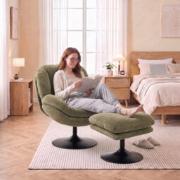 Homcom Chenille Lazy Chair With Ottoman, 360 Swivel, Dark Green - thumbnail 9