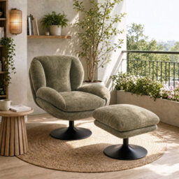 Homcom Chenille Lazy Chair With Ottoman, 360 Swivel, Dark Green - thumbnail 8