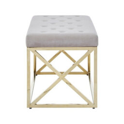 Orsina Mink Velvet Gold Finish Bench, Tufted Velvet Seating For Bedroom Or Living Room, Stainless Steel Frame Bench - thumbnail 5
