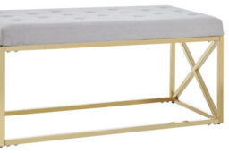 Orsina Mink Velvet Gold Finish Bench, Tufted Velvet Seating For Bedroom Or Living Room, Stainless Steel Frame Bench - thumbnail 6