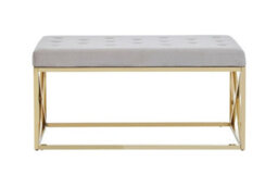 Orsina Mink Velvet Gold Finish Bench, Tufted Velvet Seating For Bedroom Or Living Room, Stainless Steel Frame Bench