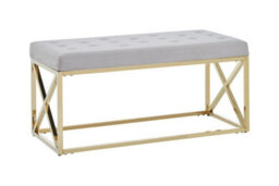 Orsina Mink Velvet Gold Finish Bench, Tufted Velvet Seating For Bedroom Or Living Room, Stainless Steel Frame Bench - thumbnail 4