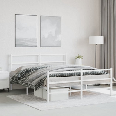 Berkfield Metal Bed Frame Without Mattress With Footboard White 150X200Cm - image 1