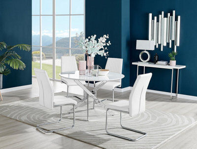 Furniturebox Uk Novara White High Gloss 120Cm Round Dining Table & 4 White Lorenzo Chairs - image 1