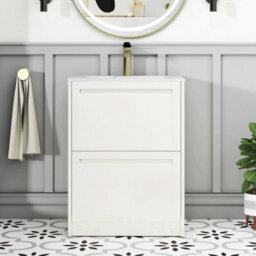 Royal Bathrooms Elmore 600mm Traditional Floor Standing 2 Drawer Bathroom Vanity Unit With Sintered Stone Basin Sink Classic White - thumbnail 3