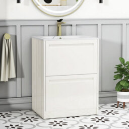 Royal Bathrooms Elmore 600mm Traditional Floor Standing 2 Drawer Bathroom Vanity Unit With Sintered Stone Basin Sink Classic White