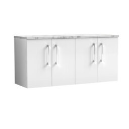 Balterley Level 1200mm Wall Hung 4 Door Vanity Unit With Laminate Worktop For Spacious Contemporary Bathroom Storage Gloss White