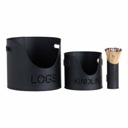 Black  Finish  Logs  And  Kindling  Buckets  &  Matchstick  Holder