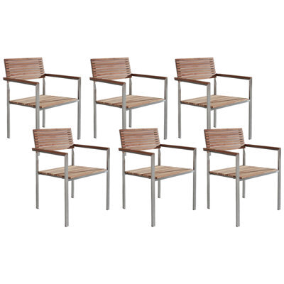 Beliani Set Of 6 Garden Chairs Viareggio Teak Wood Brown - image 1