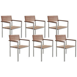 Beliani Set Of 6 Garden Chairs Viareggio Teak Wood Brown - thumbnail 1