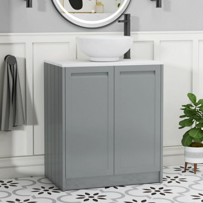 Royal Bathrooms Royal Bathroom Elmore 700mm Matt Pebble Grey Freestanding Countertop Bathroom Vanity Unit 2 Door With Breeze Basin - image 1