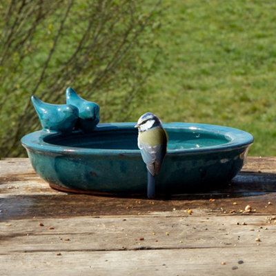 Fallen Fruits Bird Bath Ceramic Round (Petrol Blue) - image 1