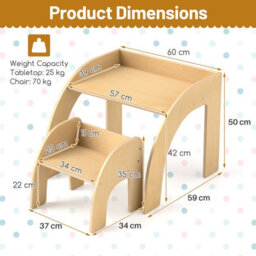 Costway Kids Desk And Chair Set Wooded Toddler Play Table Activity Table Set, Natural - thumbnail 2