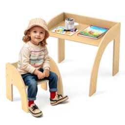 Costway Kids Desk And Chair Set Wooded Toddler Play Table Activity Table Set, Natural - thumbnail 1