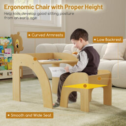 Costway Kids Desk And Chair Set Wooded Toddler Play Table Activity Table Set, Natural - thumbnail 7
