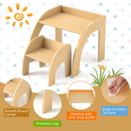 Costway Kids Desk And Chair Set Wooded Toddler Play Table Activity Table Set, Natural - thumbnail 6