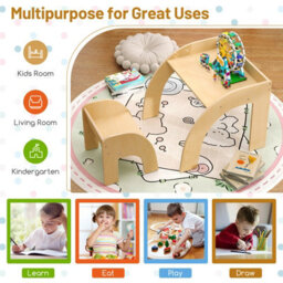 Costway Kids Desk And Chair Set Wooded Toddler Play Table Activity Table Set, Natural - thumbnail 5