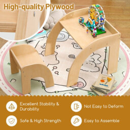 Costway Kids Desk And Chair Set Wooded Toddler Play Table Activity Table Set, Natural - thumbnail 9