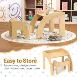 Costway Kids Desk And Chair Set Wooded Toddler Play Table Activity Table Set, Natural - thumbnail 8