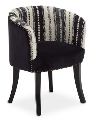 Orsina Black And White Chair, Stud Detail Boho Accent Chair With Mango Wood Legs, Monochrome Upholstered Chair - image 1