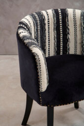 Orsina Black And White Chair, Stud Detail Boho Accent Chair With Mango Wood Legs, Monochrome Upholstered Chair - thumbnail 5