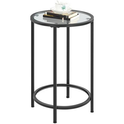 Round End Side Table Bedside Table W/glass Top And Metal Frame For Living Room - image 1