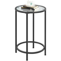 Round End Side Table Bedside Table W/glass Top And Metal Frame For Living Room - thumbnail 1