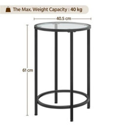 Round End Side Table Bedside Table W/glass Top And Metal Frame For Living Room - thumbnail 2