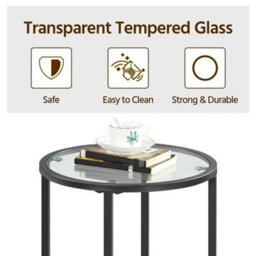 Round End Side Table Bedside Table W/glass Top And Metal Frame For Living Room - thumbnail 3