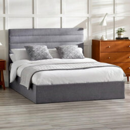 Julian Bowen Merida 135Cm Double Grey Linen Style Fabric Lift-Up Ottoman Storage Bed - thumbnail 1