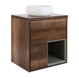Homestylestore Dark Oak 594mm Wall Hung Bathroom Vanity Unit Round Chalk Countertop Basin Open Shelf