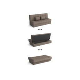 Sofa Bed With Sleeping Function And Storage Sonia Light Grey And Turquoise Fabric Click Clack Reversible Living Room - thumbnail 3