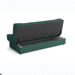 Sofa Bed With Sleeping Function And Storage Sonia Light Grey And Turquoise Fabric Click Clack Reversible Living Room - thumbnail 4