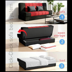 Sofa Bed With Sleeping Function And Storage Sonia Light Grey And Turquoise Fabric Click Clack Reversible Living Room - thumbnail 8