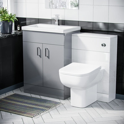 Nes Home 600mm Light Grey Basin Flat Pack Vanity Unit & Wc Toilet Pan Cabinet Suite - image 1