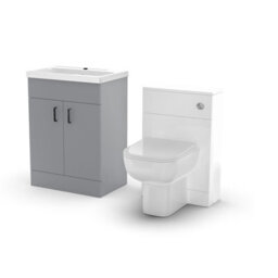 Nes Home 600mm Light Grey Basin Flat Pack Vanity Unit & Wc Toilet Pan Cabinet Suite - thumbnail 4