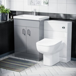 Nes Home 600mm Light Grey Basin Flat Pack Vanity Unit & Wc Toilet Pan Cabinet Suite - thumbnail 1
