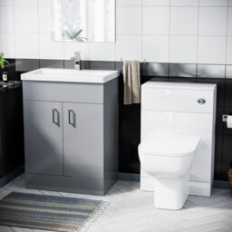 Nes Home 600mm Light Grey Basin Flat Pack Vanity Unit & Wc Toilet Pan Cabinet Suite - thumbnail 2