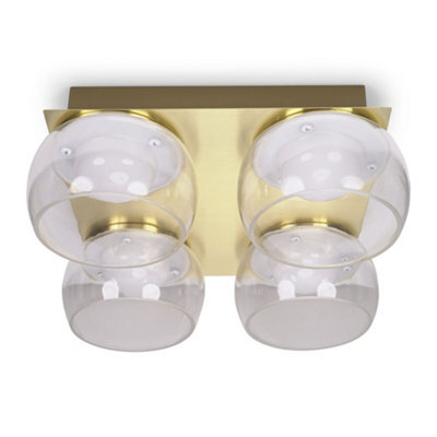 Valuelights Alissa Brushed Gold Ip44 4 Way Clear Glass Integrated Led Ceiling Light - image 1