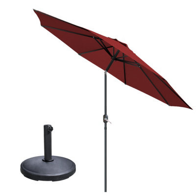 Sundaze Parasol 2.7M Wine Red Garden Umbrella Sun Shade Canopy With Hand Crank, Tilt Function & Base