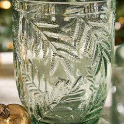 Dibor Set Of 4 Laurier Green Spring Summer Embossed Leaf Drinking Glass Short Tumblers 320Ml - thumbnail 4