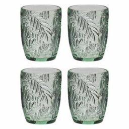 Dibor Set Of 4 Laurier Green Spring Summer Embossed Leaf Drinking Glass Short Tumblers 320Ml - thumbnail 2