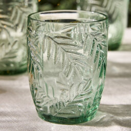 Dibor Set Of 4 Laurier Green Spring Summer Embossed Leaf Drinking Glass Short Tumblers 320Ml - thumbnail 3