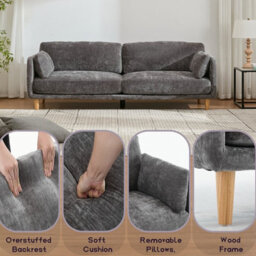 Velvet Upholstered 3 Seater Sofa, Luxury Modern 3 Seater Couch - thumbnail 7