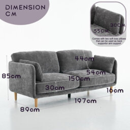 Velvet Upholstered 3 Seater Sofa, Luxury Modern 3 Seater Couch - thumbnail 2