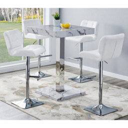 Furniture in Fashion Topaz Diva Marble Effect Gloss Bar Table 4 Candid White Stools